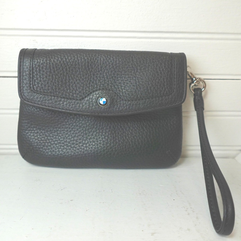 Black Leather BMW Wristlet Clutch Purse Wallet Pebbled Pattern‎ Car Merch